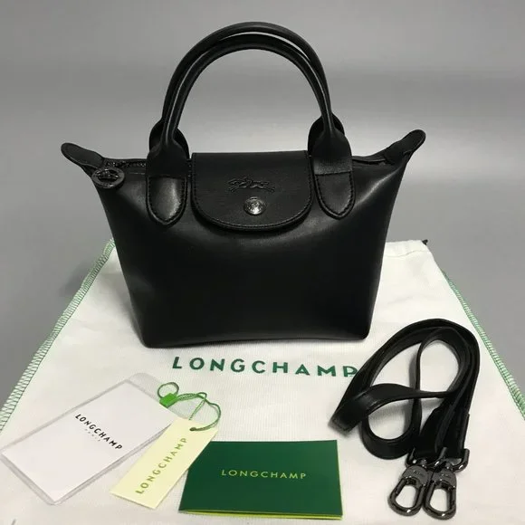 Longchamp Women's White Mini Le Pliage Leather Top Handle Bag Purse Crossbody i - Picture 6 of 11